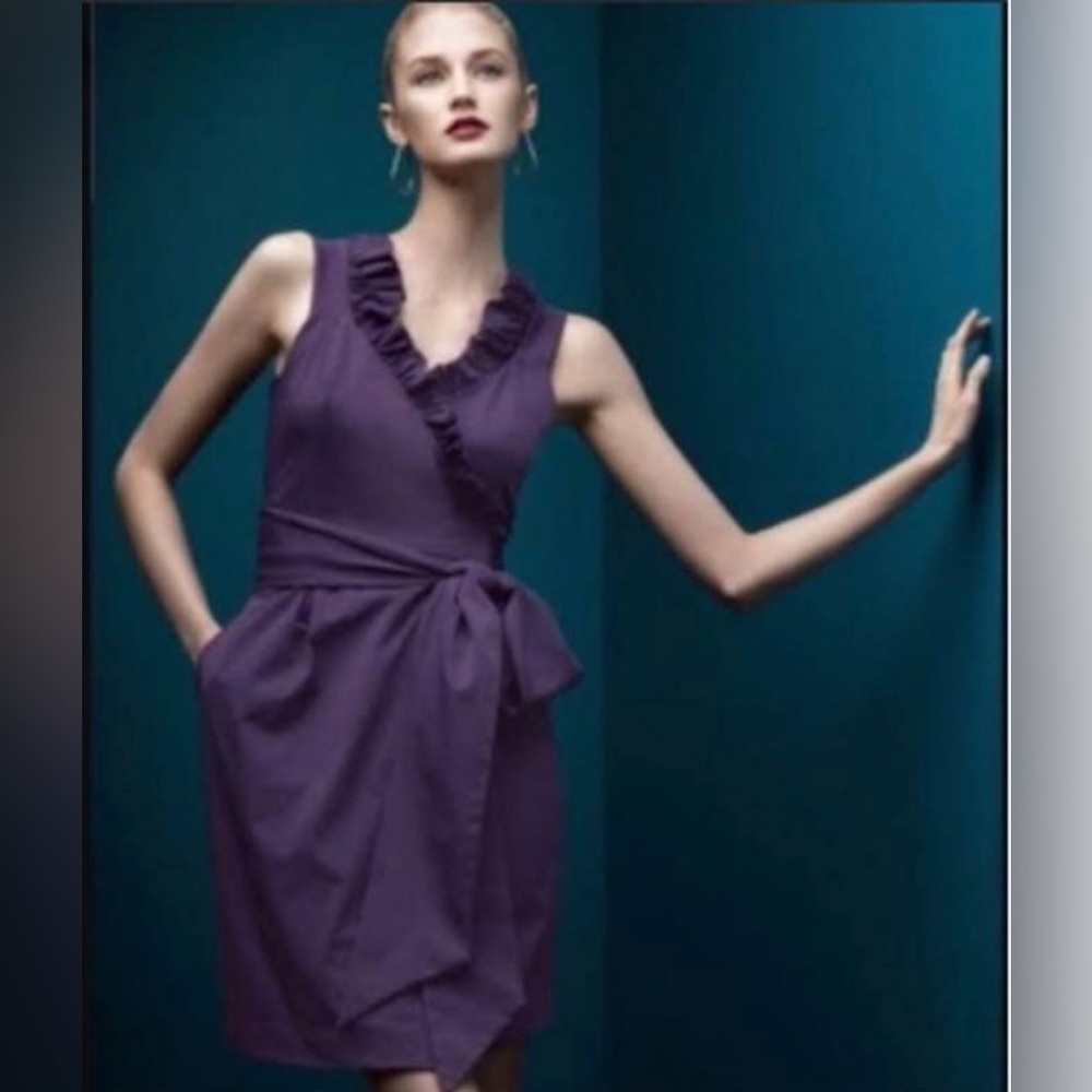 Diane Von Furstenberg Hampton Purple Wrap Ruffle Neckline Sleeveless